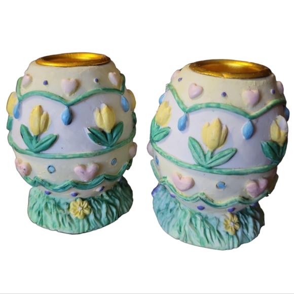 🔥(5/$20) 2 Vtg Easter Egg Heart Tulip Candlestick Holders - Picture 4 of 7